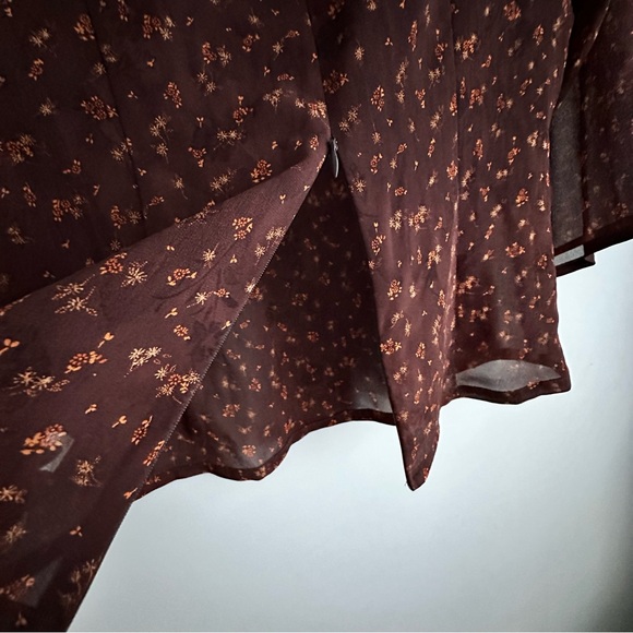 Vintage Women's Brown Floral Blouse 3/4 Sleeve Peter Pan Collar - Picture 6 of 12